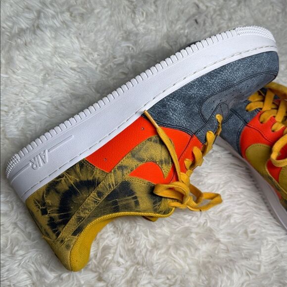 Nike Air Force 1 “07 LV8” dark sulfur Tie Dye - Orange, Yellow, and Gray - Picture 6 of 8